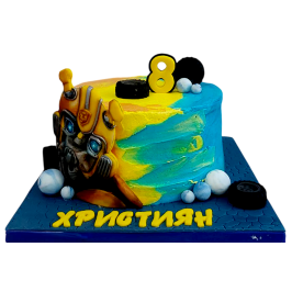 Children's cake "Bumblebee" with 3D fondant relief, tires and number 8 - F1696