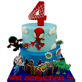 Two-tier superhero cake with 2D printed decorations – F1618