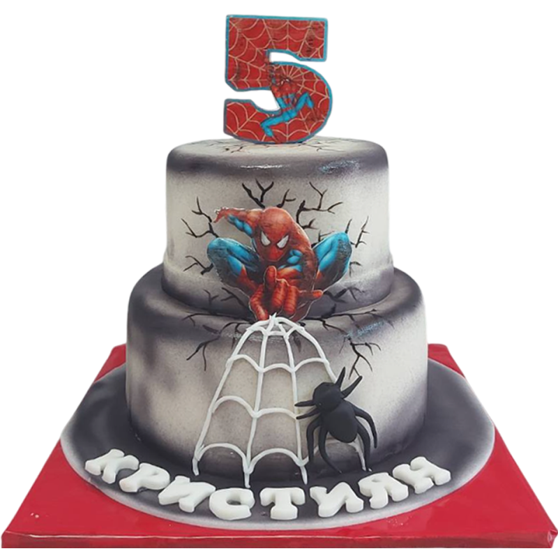 🕷️🎂 Two-tiered children's cake "Spiderman" - F-1740 🕷️🎂 Two-tiered children's cake "Spiderman" - F-1740
